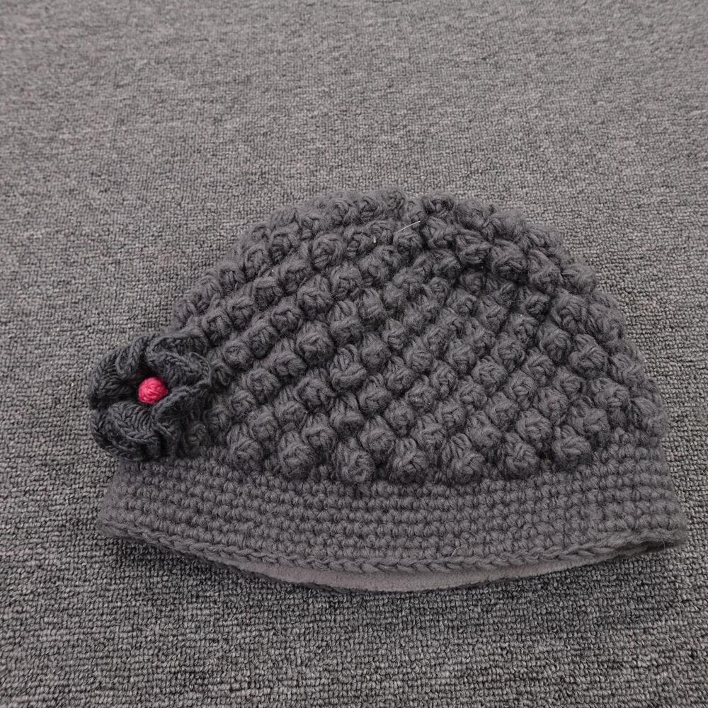 Nirvanna Designs Hat Beanie Womens One Size Gray Crochet Flower Fleece Lined